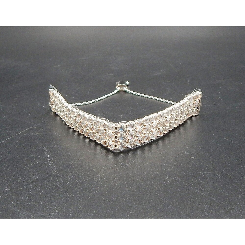 Touchstone Crystal Out and About Adjustable Silver Three Row Bracelet